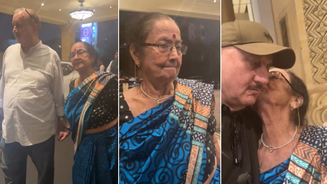 anupam kher eat diner with maa dulari and brother raju at 5 star hotel video goes viral