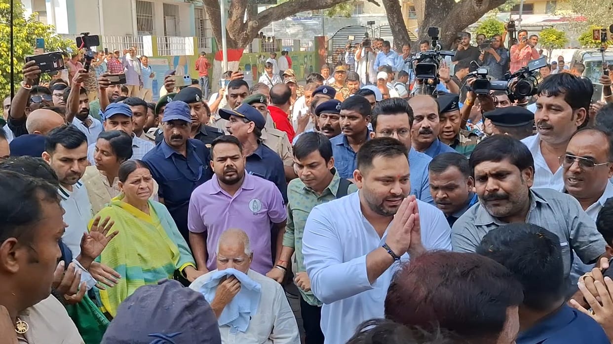 Bihar Election: Tejashwi Yadav files nomination from Raghopur seat, reaches Hajipur with Lalu-Rabri