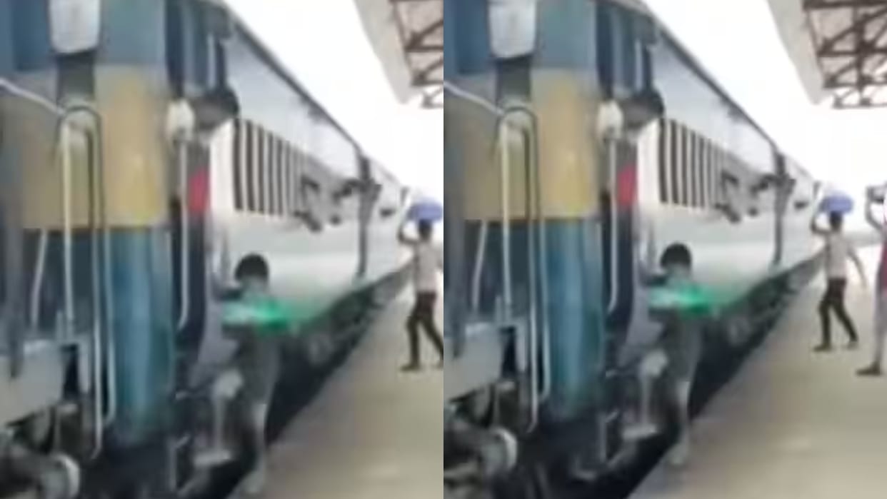 A heartbreaking scene A child slips from a moving train a major accident averted in an instant Video Viral