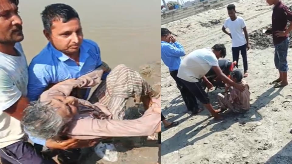 Elderly mother falls into Yamuna during prayer, son jumps to save her; diver rescues both in Baghpat