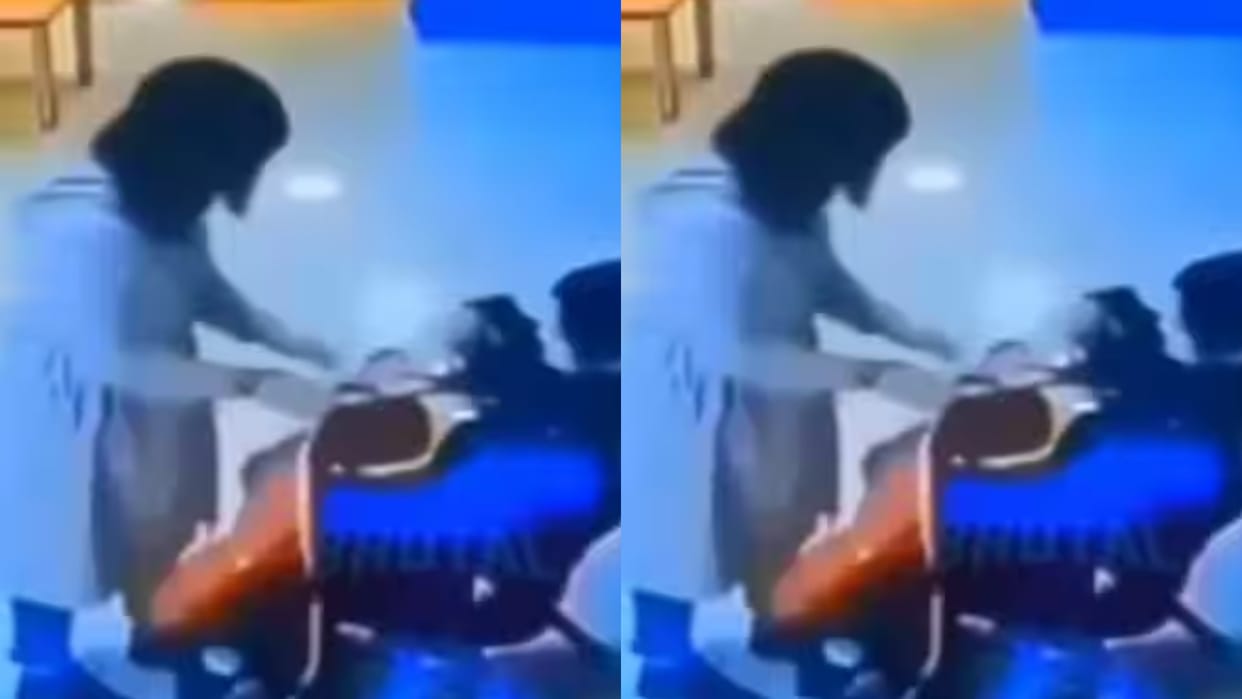 Father thrashes female teacher after she slaps and shakes child video goes viral on Internet