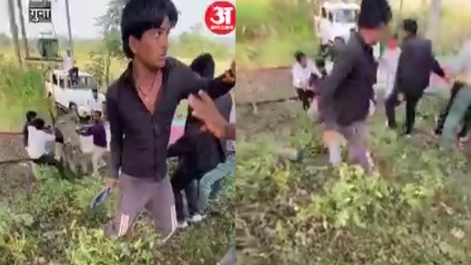 चप्पल लेकर मारपीट करता युवक।