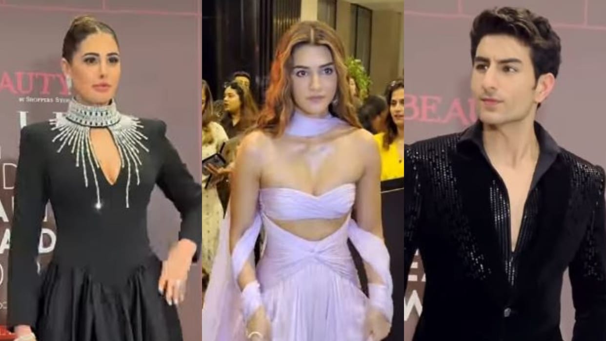 Kriti Sanon Disha Patani and Ibrahim Ali Khan reached in mumbai beauty event