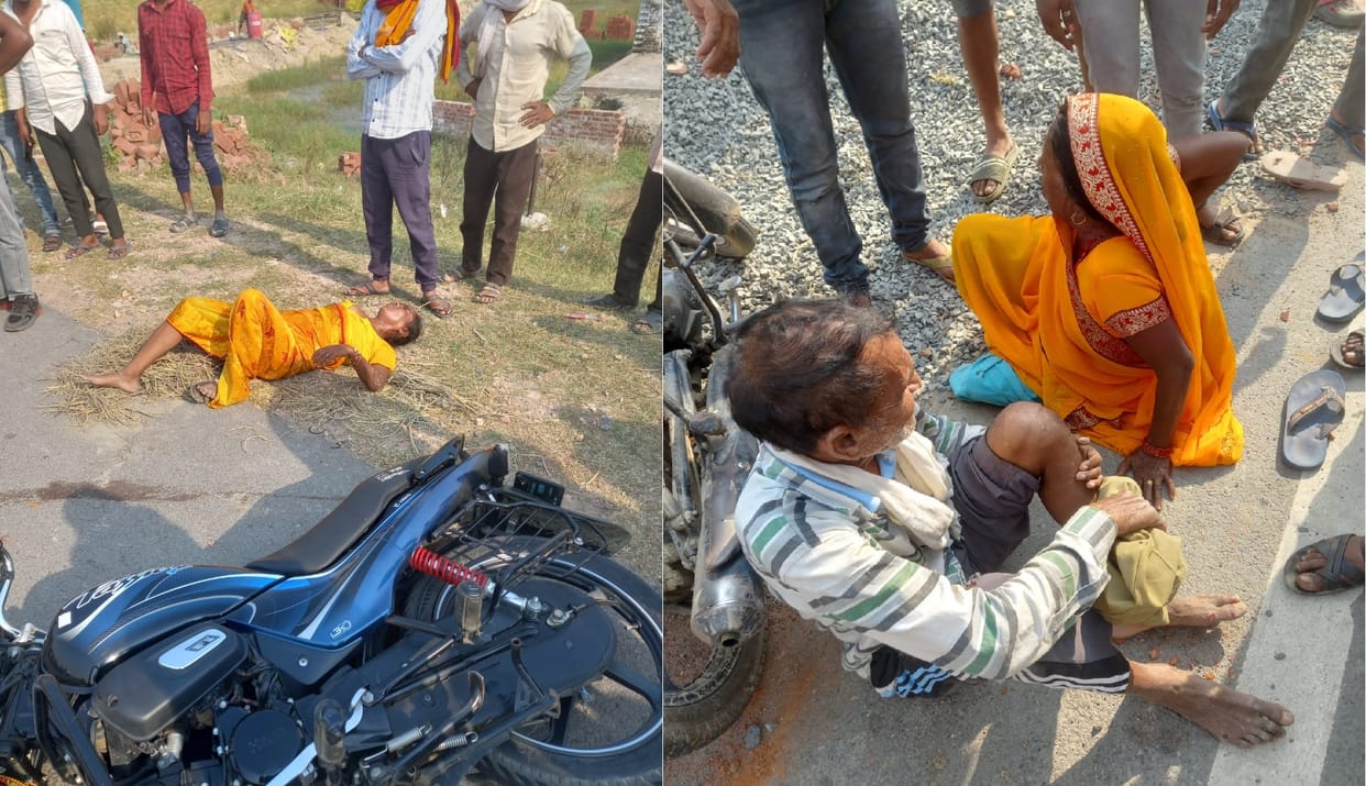 Etawah Accident Two bikes fell after being hit by truck woman crushed by wheel five others seriously injured