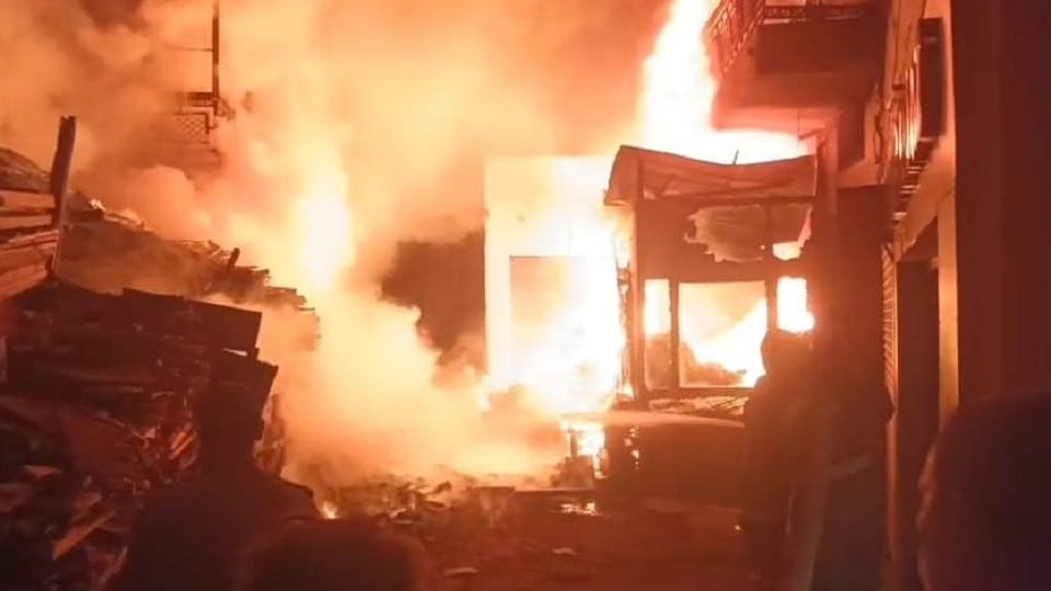 fire broke out at a wooden warehouse in Khatikhaana, Hathras