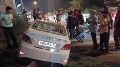 नाले में जाकर रुकी कार।