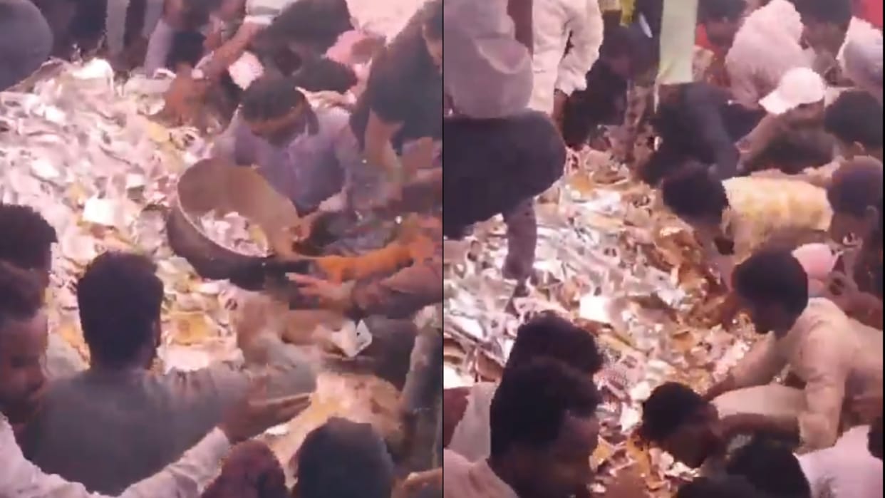 Biryani looted during Bihar election AIMIM nominations leaving people wide eyed Video goes Viral on Internet