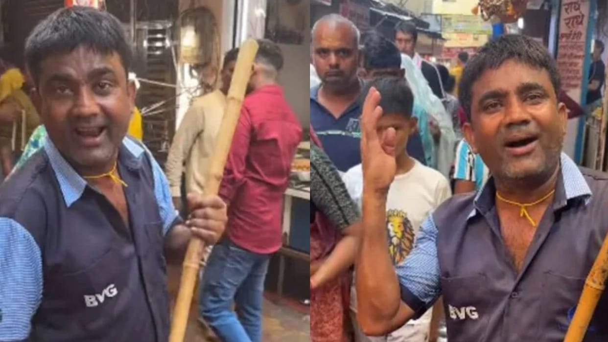 sweeper sings beautiful radha rani bhajan in vrindavan voice touched people hearts watch viral video