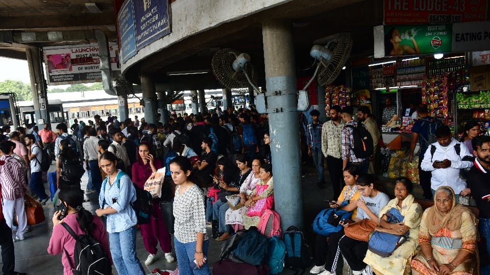 Crowed at ISBT 43 and sector 17 in Chandigarh for returning to home by buses on Diwali