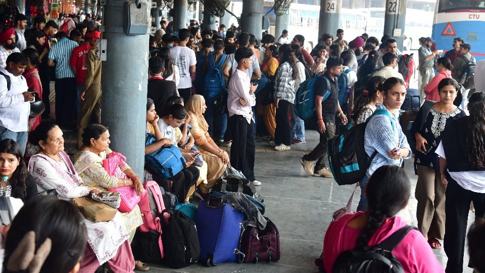 Crowed at ISBT 43 and sector 17 in Chandigarh for returning to home by buses on Diwali