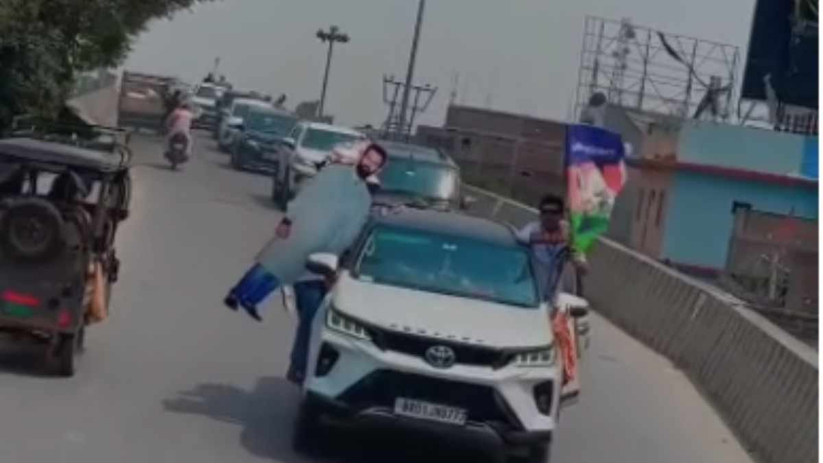 rohtas bihar news: nda candidate seen performing stunts during road show, viral video, sasaram news