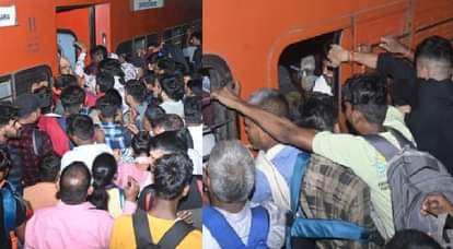 सेंट्रल स्टेशन पर ट्रेन में चढ़ते यात्री