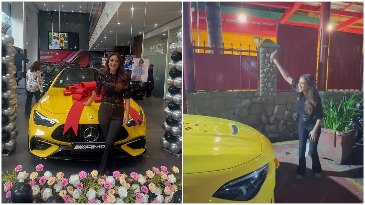 Tv actress nia sharma buys yellow colour mercedes car on dhanters