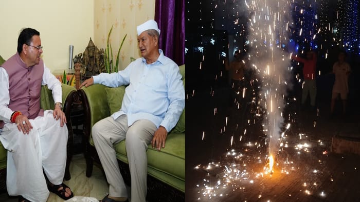 Diwali celebrations in Uttarakhand politicians Diwali 2025 pictures of leaders including CM Dhami Harish Rawat