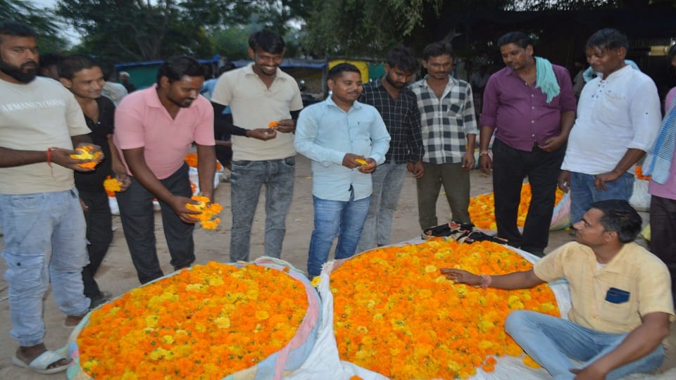 Marigold and rose flowers sold at high prices on Diwali