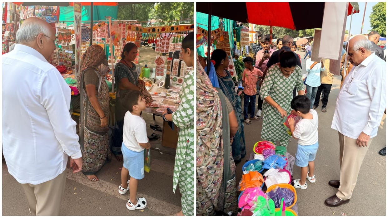 Gujarat CM Bhupendra Patel goes Diwali Shopping with Grandson in Gandhinagar Photos