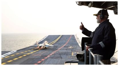 PM Modi diwali celebration with indian navy on ins vikrant on coast of goa photos with mig29