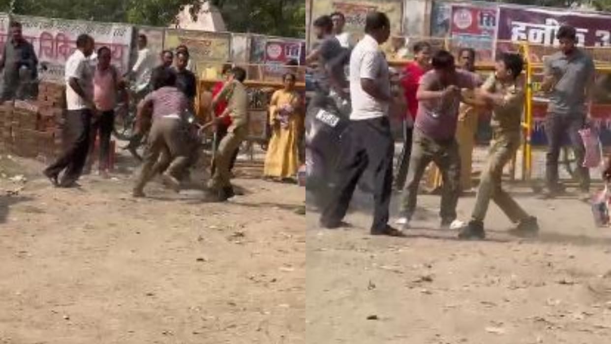 policeman and youth slapped each other in the firecracker market in Pilibhit