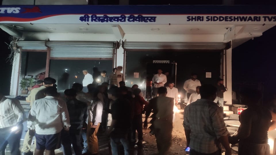 Fire breaks out at TVS bike showroom in Vijaygarh