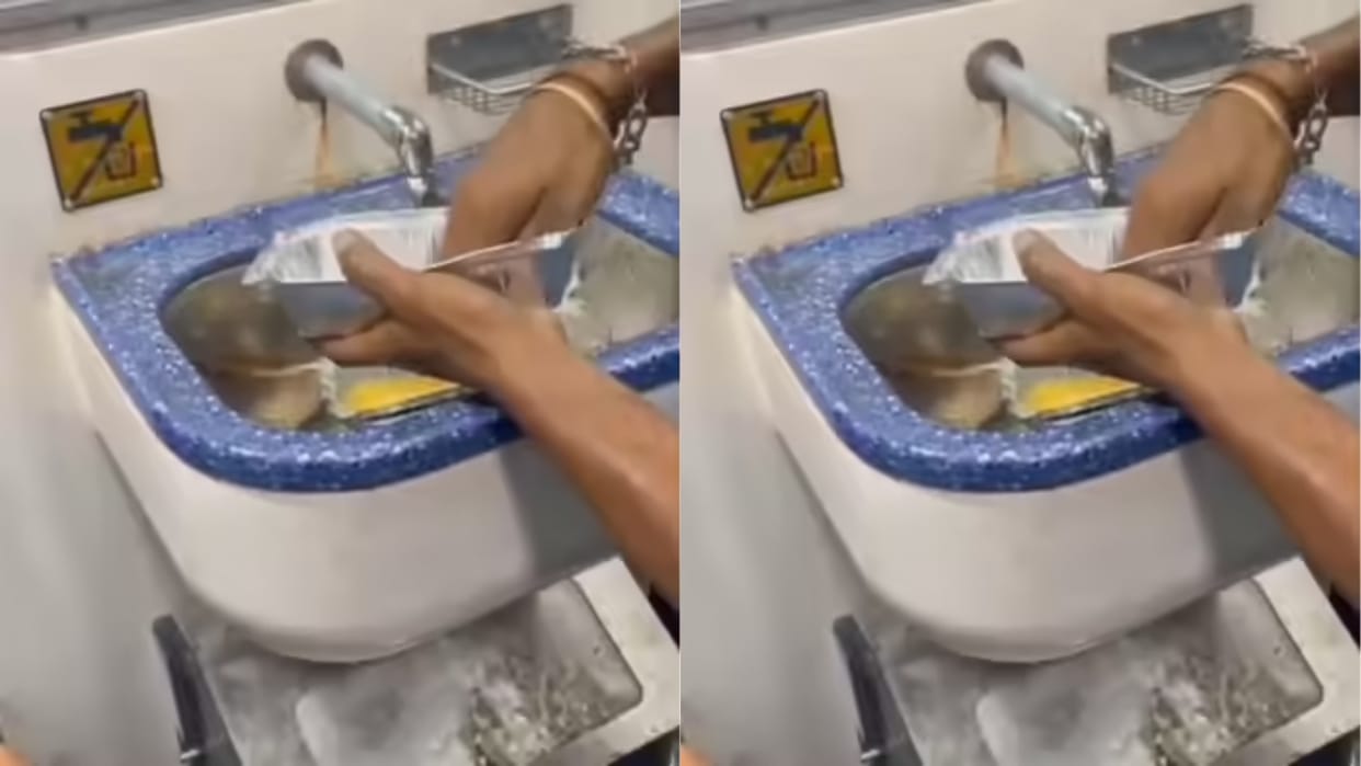 Pantry staff washing waste containers on a train enraged by the video IRCTC responds after seeing the uproar