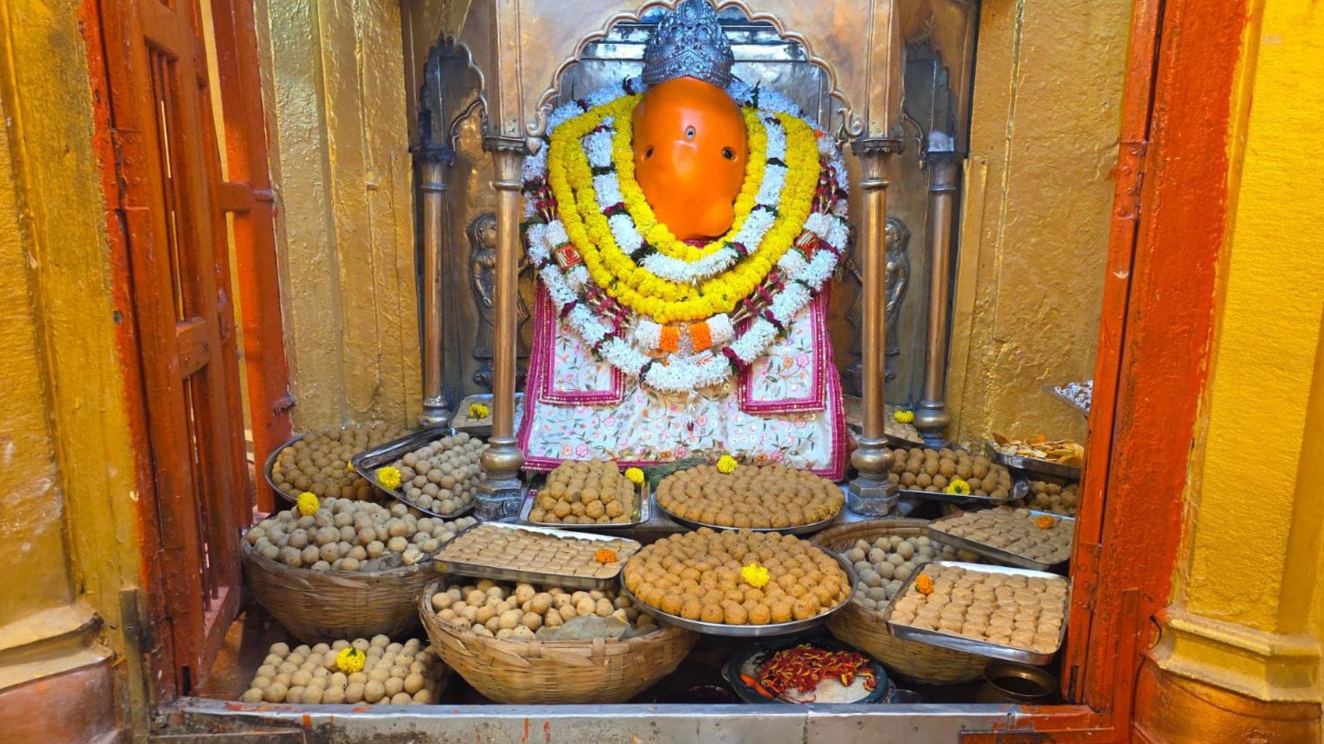 tableau of Goddess Annapurna adorned with 511 quintals of grain 56 offerings offered worship in temples
