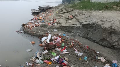 Kanpur Piles of garbage broken idols and flowers litter Ganga ghats after Deepotsav demanding clean up
