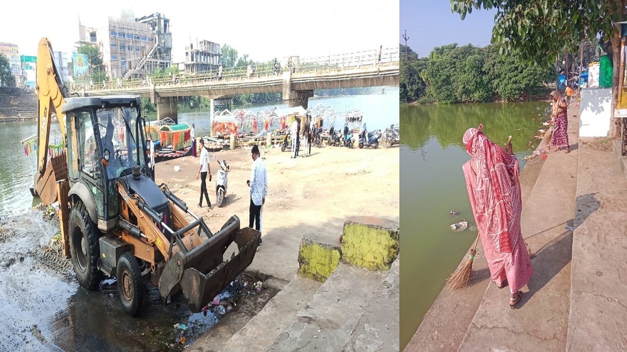 Chhath Puja 2025: Raipur Municipal Corporation team cleaning campaigns on Chhath Ghats
