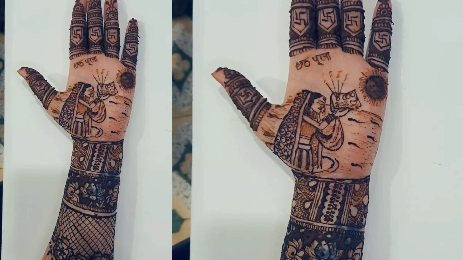 Chhath Puja 2025 mehndi design full hand with image