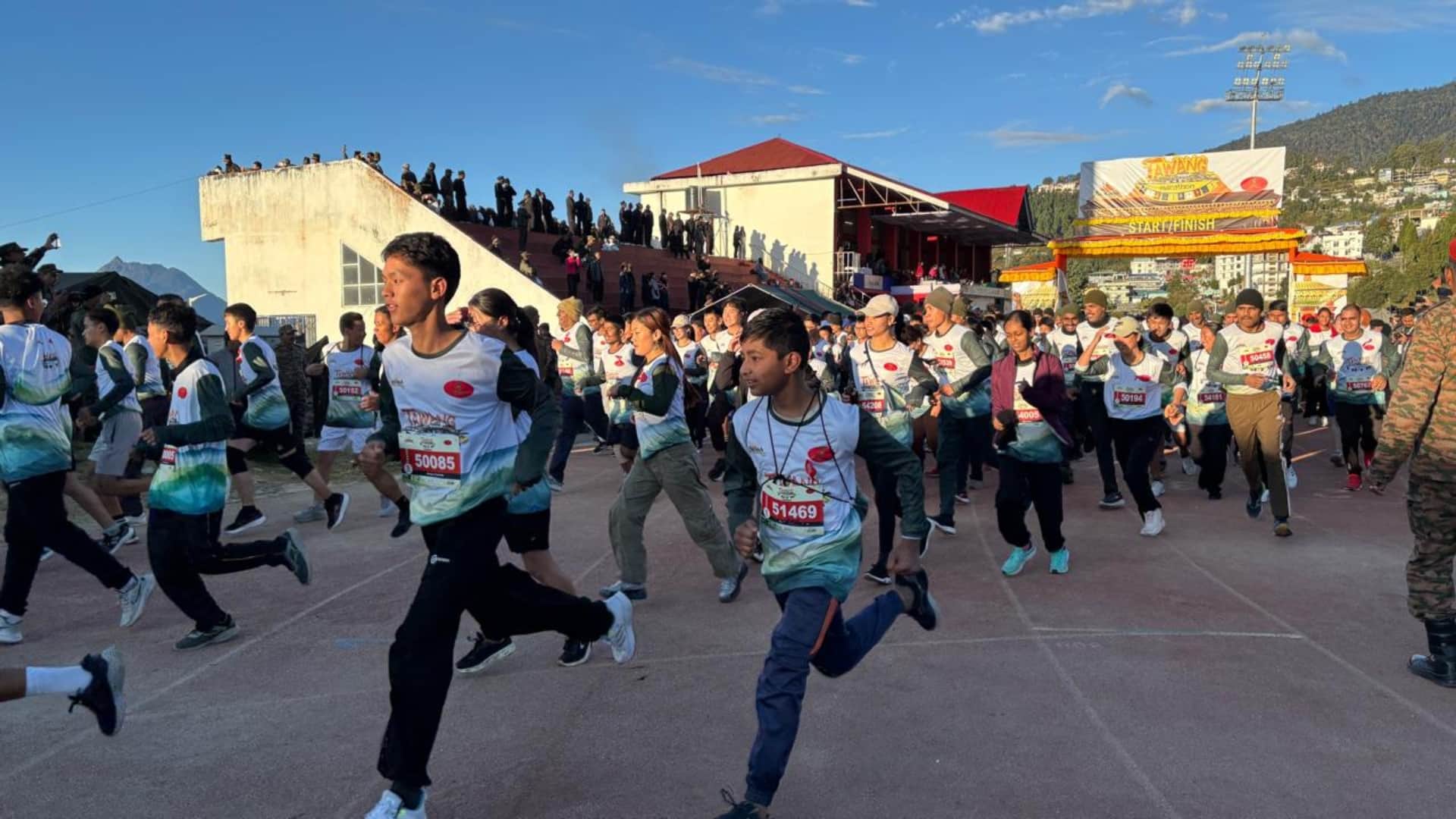 Tawang International Marathon 2025 Runners participate in 10500 feet Lieutenant General Gambhir Singh present