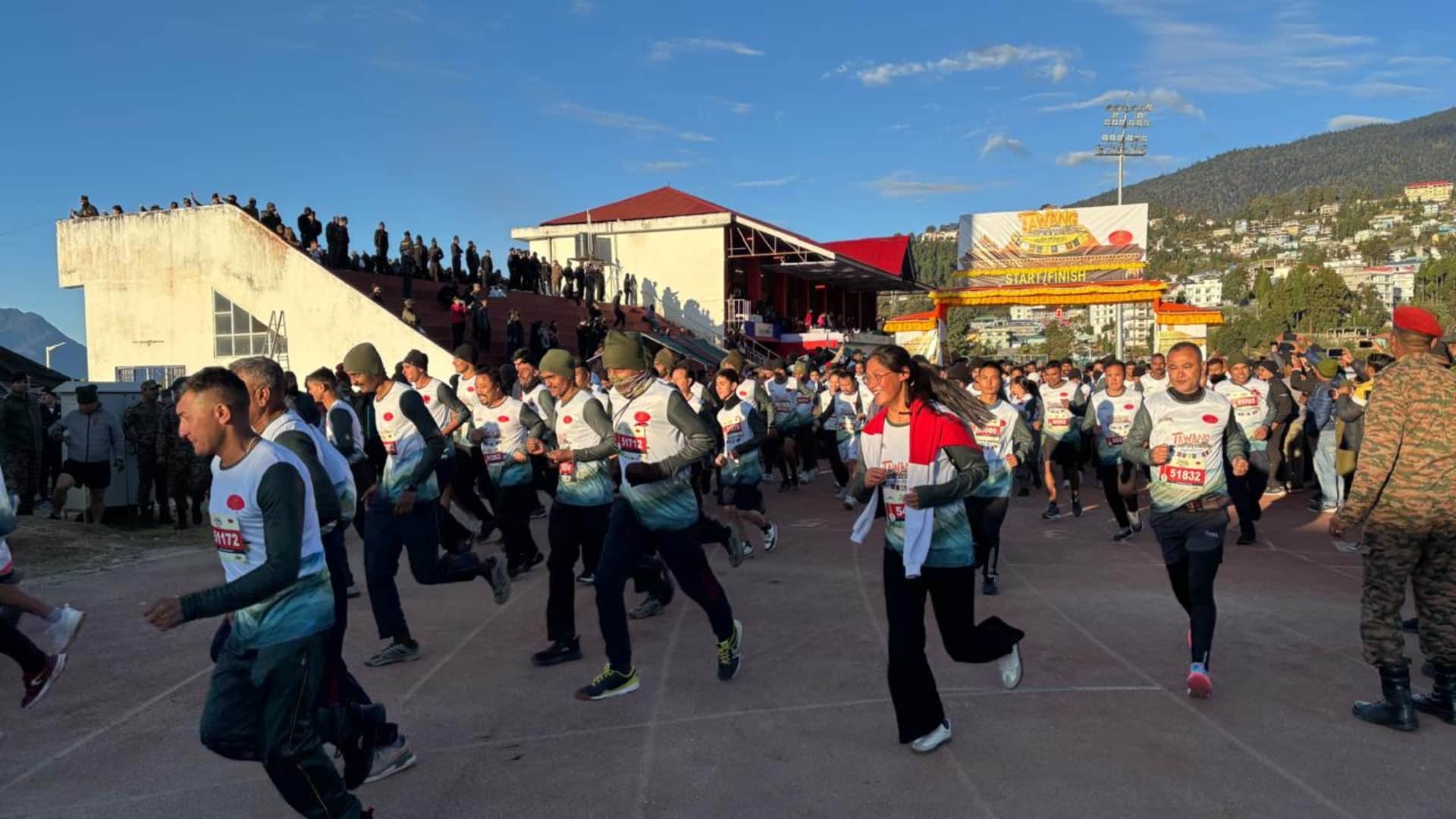 Tawang International Marathon 2025 Runners participate in 10500 feet Lieutenant General Gambhir Singh present