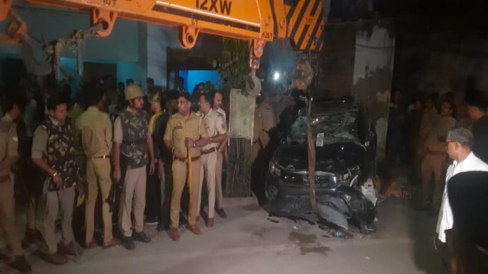 Agra accident five death Terrifying Scene as Car Plows Into People Sitting Outside Home