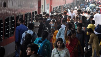 Chhath Silt on ghats crowded trains wires hanging on roads in Varanasi puja performed amidst problems