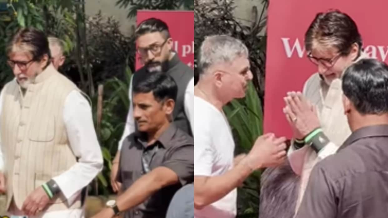 Amitabh Bachchan and Abhishek Bachchan at the last rites of Piyush Pandey