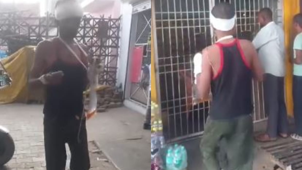 Alcohol addict patient arrived at a liquor shop with a urine bag in his hand in shahjahanpur