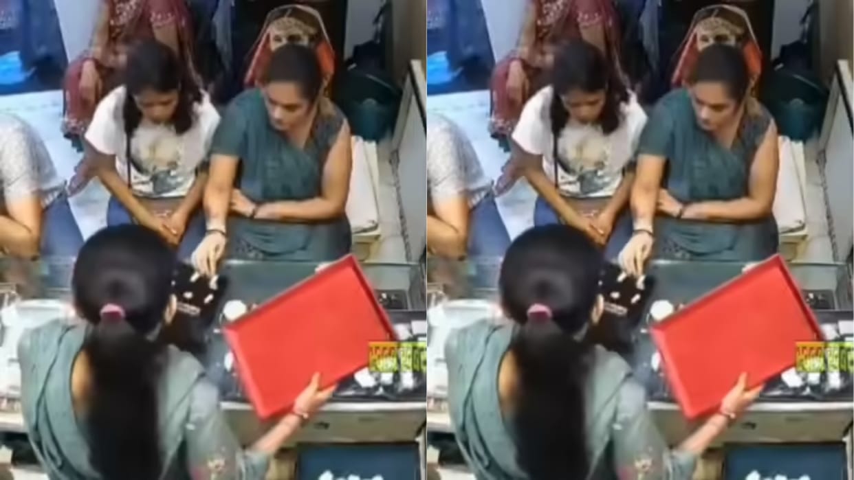 Girl swaps real gold ring for fake one right under shopkeepers nose but caught in CCTV Camera Video Viral