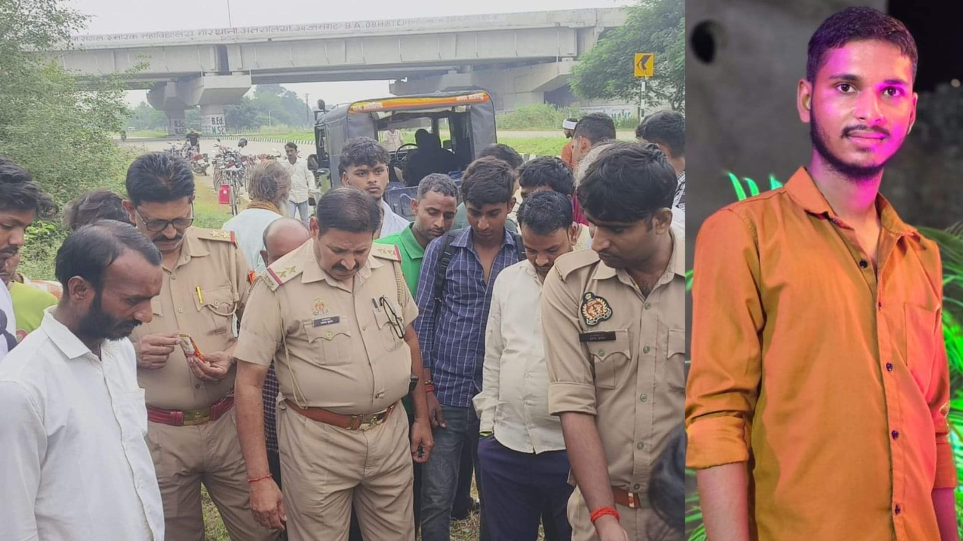 घटनास्थल पर मौजूद पुलिस व मृतक की फाइल फोटो