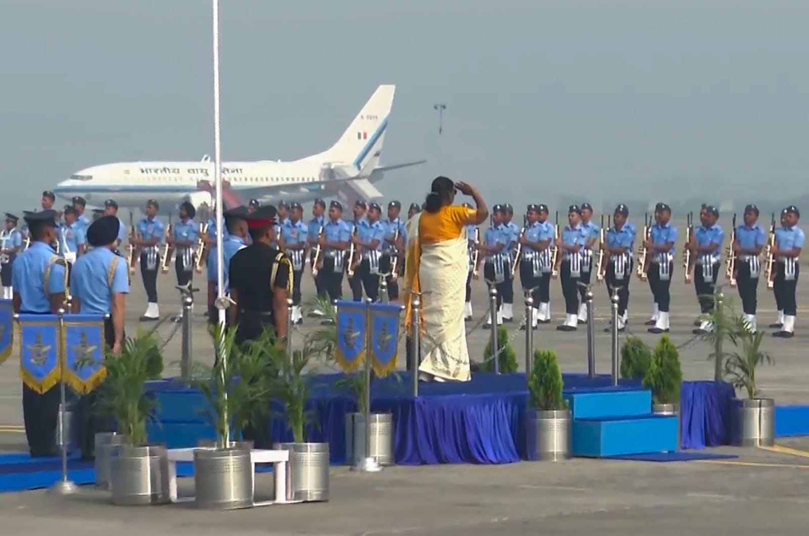 President Draupadi Murmu historic Rafale flight Boards fighter plane wearing suit waves before take-off
