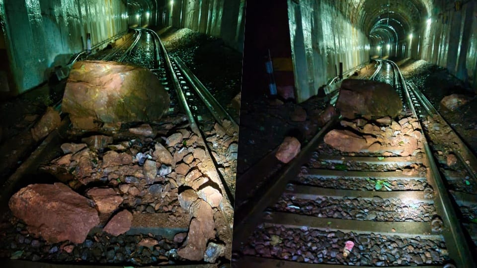 Stone falls on KK railway line, passenger train movement disrupted