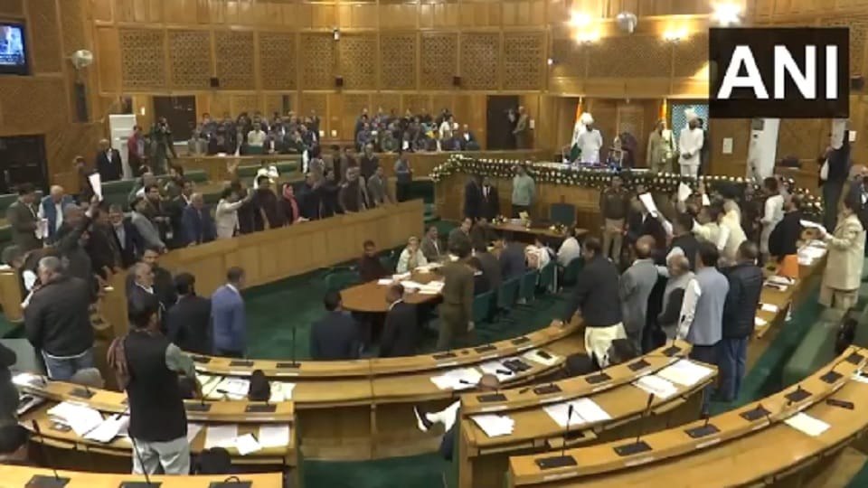 Opposition MLAs create ruckus in Jammu and Kashmir Assembly session as they demand a discussion on the flood