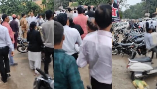 Uproar in Kanpur court Advocate and police clash during arrest video of the altercation goes viral