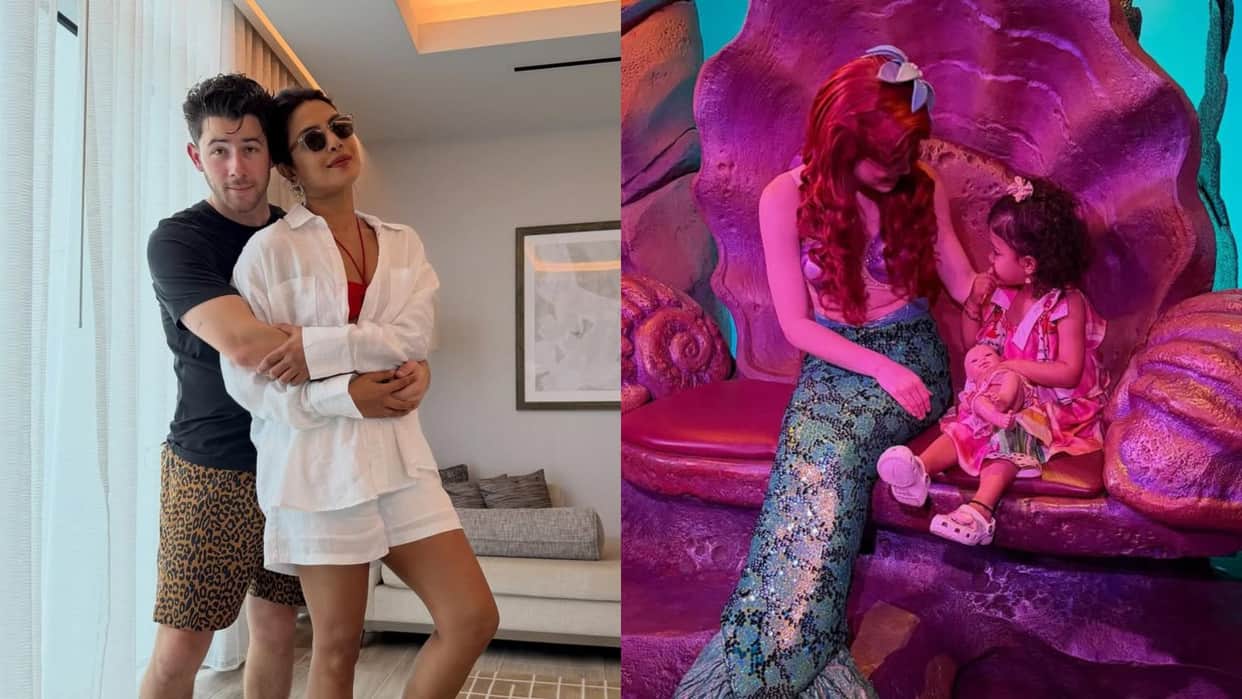 Priyanka Chopra Hugs Nick Jonas In Malti Poses With Mermaid At Disney Park