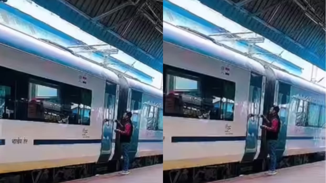 A man was travelling on the Vande Bharat train He got off to have tea when suddenly the door closed