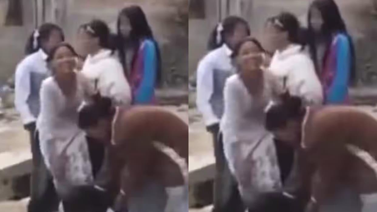 Girls fight on the street one pushes the other and one falls into the drain video goes viral