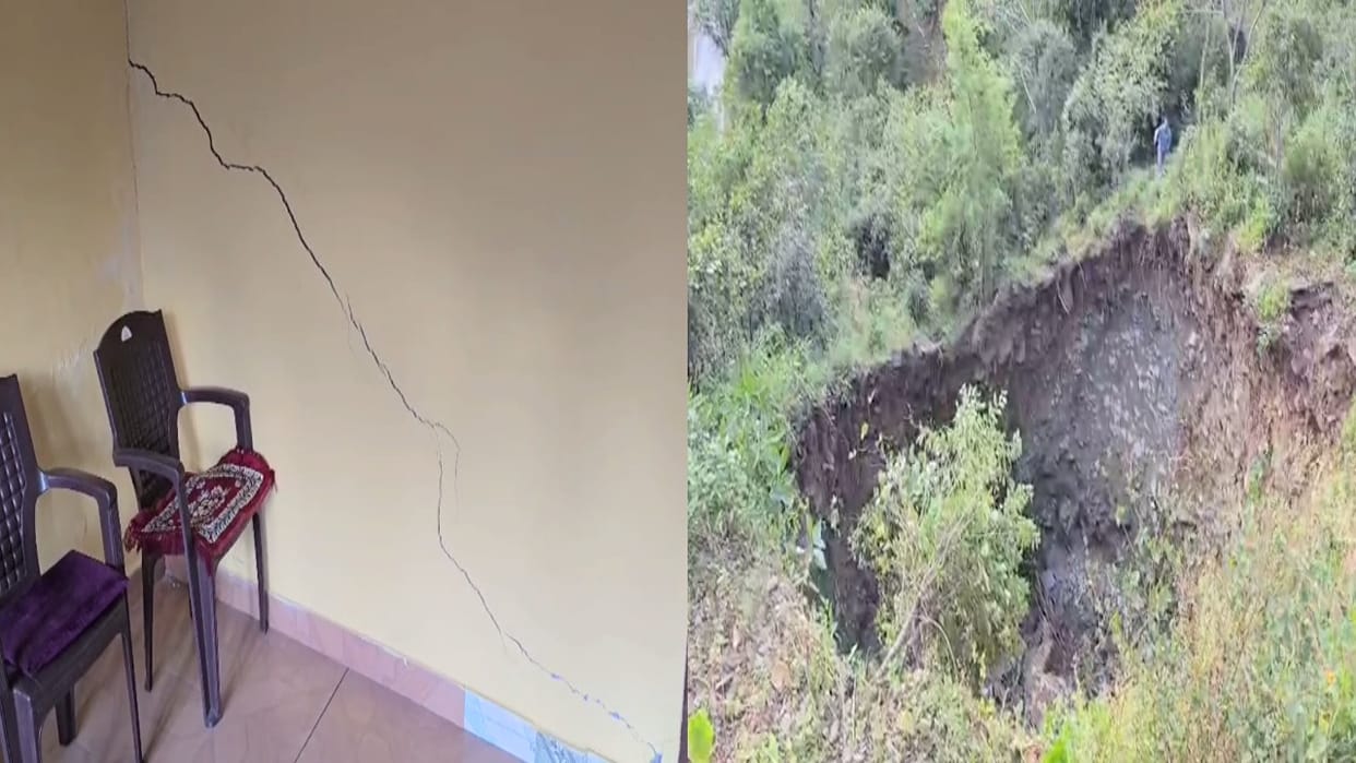landslide in Dayod village Mandi creates panic Mandi, made a huge crater, causing cracks in several houses.