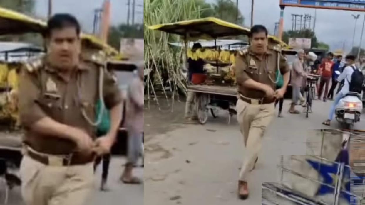 Jhansi: Inspector took out a pistol and chased a vegetable vendor, video went viral