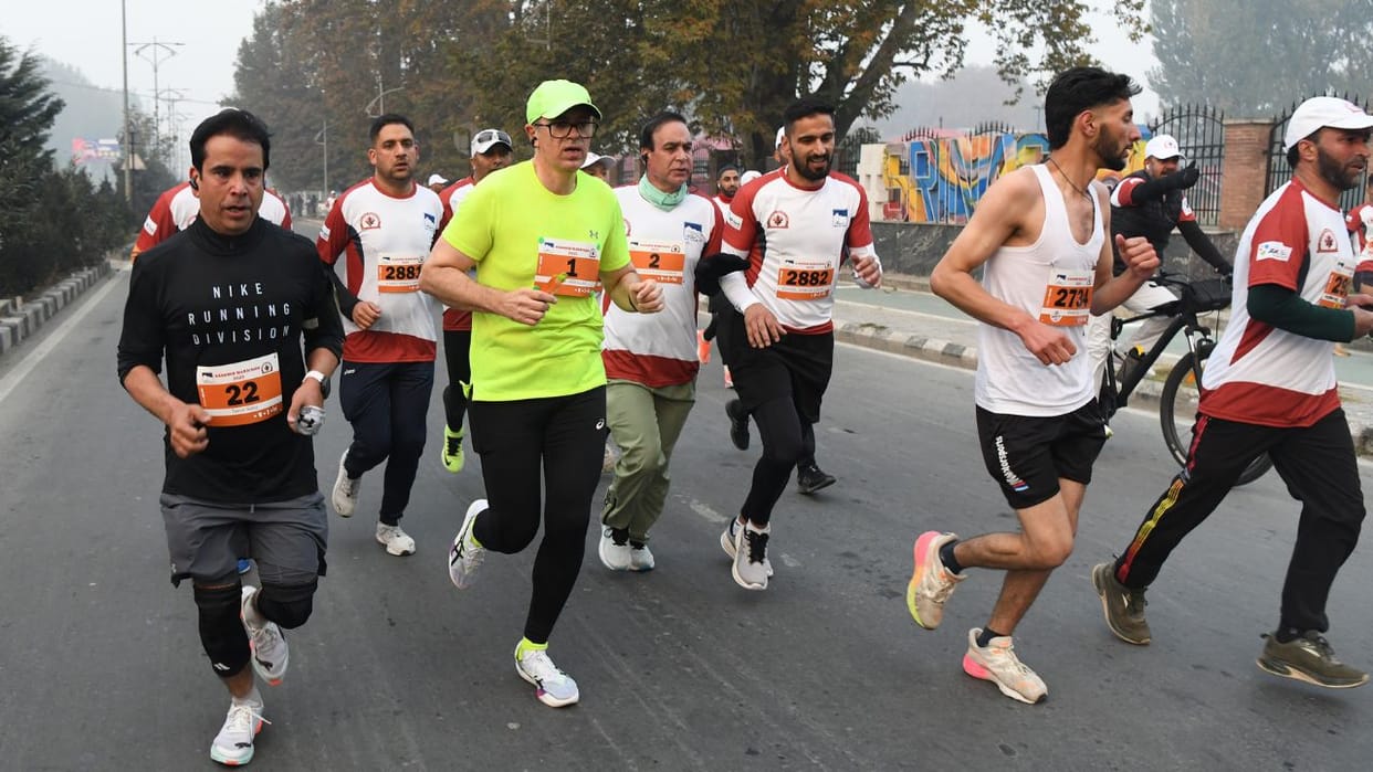 CM Omar Abdullah runs during Kashmir Marathon in Srinagar