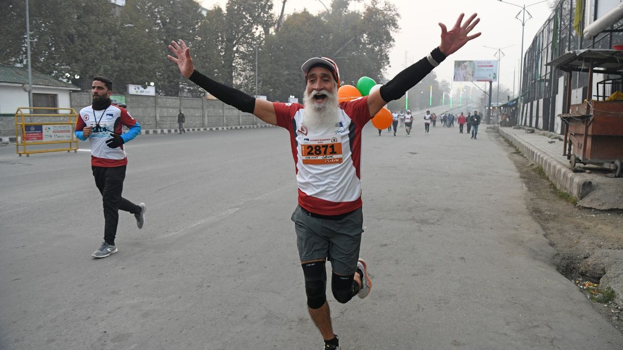 CM Omar Abdullah runs during Kashmir Marathon in Srinagar