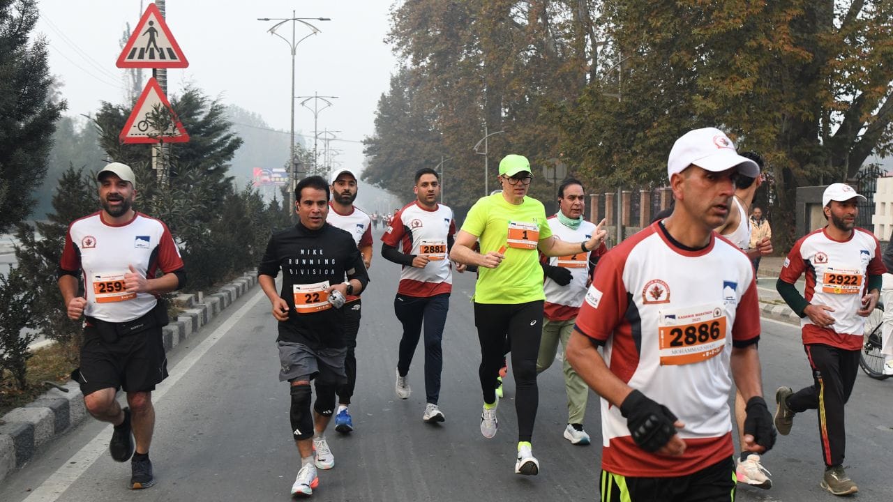 CM Omar Abdullah runs during Kashmir Marathon in Srinagar