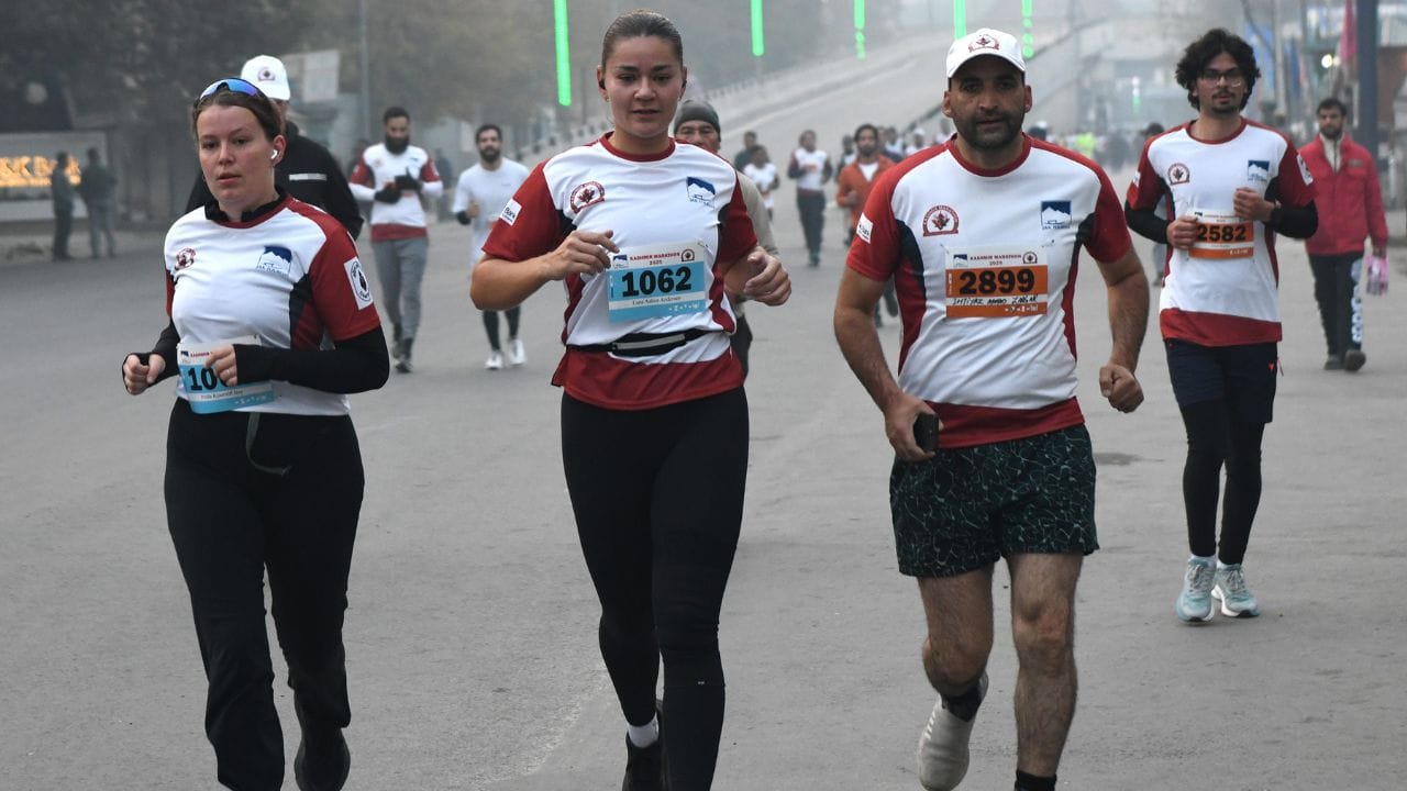 CM Omar Abdullah runs during Kashmir Marathon in Srinagar