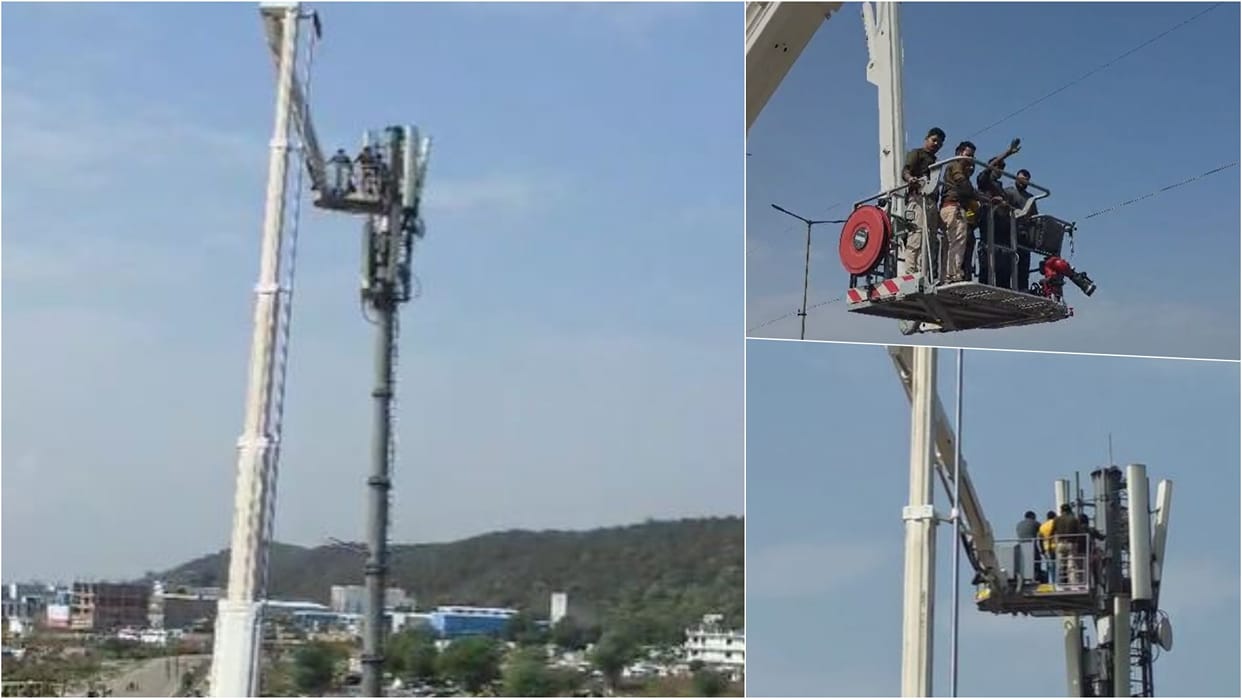 Jaipur News: High-Voltage Drama at 100 Feet, Man Rescued Safely After Two Hours of Effort
